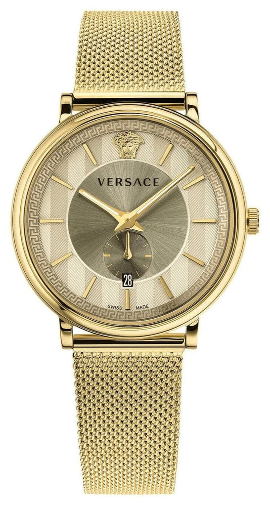 Versace V Circle Quartz Gold Dial Gold Mesh Bracelet Watch For Men - VBQ070017 Buy Now By Versace