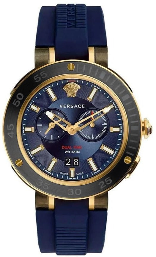 Versace V Extreme Chronograph Blue & Gold Tone Dial Blue Rubber Strap Watch for Men - VCN010017 Buy Now By Versace