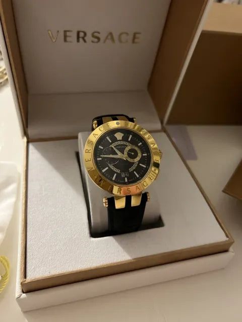 Versace V-Race Quartz Black Dial Black Leather Strap Watch For Men - VEBV00119 Buy Now By Versace