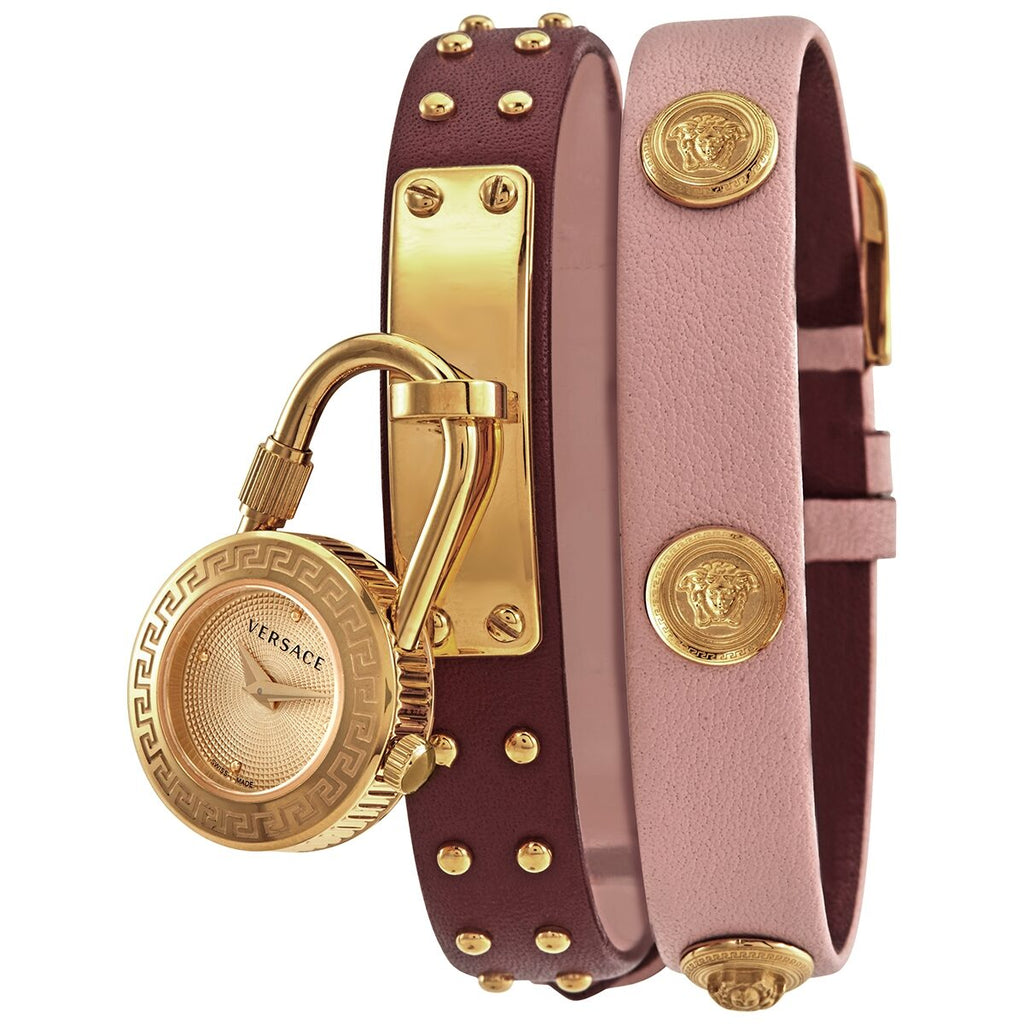Versace Medusa Lock Icon Gold Dial Red Leather Strap Watch for Women - VEDW00319 Buy Now By Versace