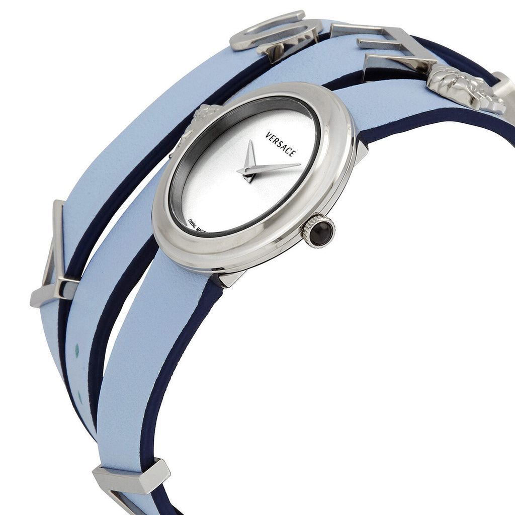 Versace V Flare Silver Dial Blue Leather Strap Watch for Women - VEBN00118 Buy Now By Versace