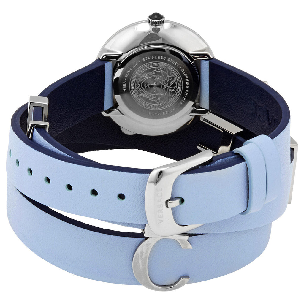 Versace V Flare Silver Dial Blue Leather Strap Watch for Women - VEBN00118 Buy Now By Versace