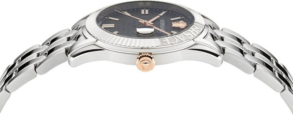 Versace Greca Time Quartz Black Dial Silver Steel Strap Watch For Men - VE3K00322 Buy Now By Versace