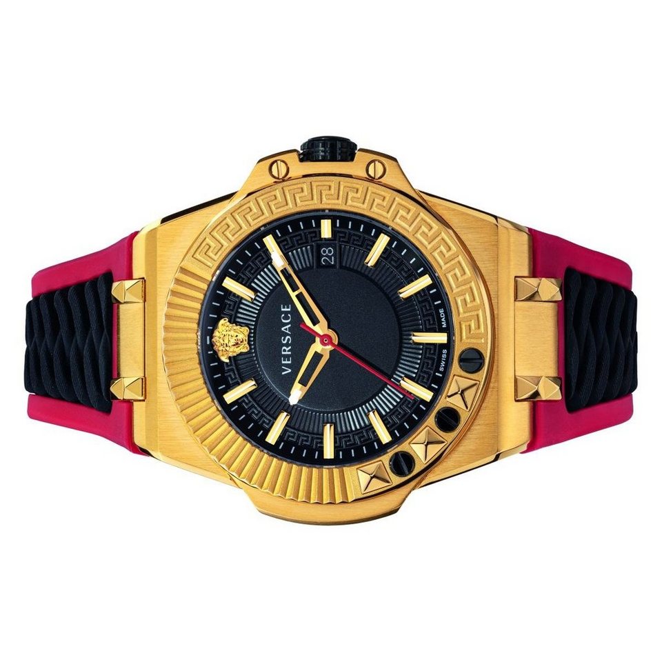 Versace Chain Reaction Quartz Black Dial Red & Black Rubber Strap Watch for Men - VEDY00319 Buy Now By Versace