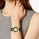 Versace Shadov Quartz Gold Dial Black Leather Strap Watch for Women - VEBM00318 Buy Now By Versace