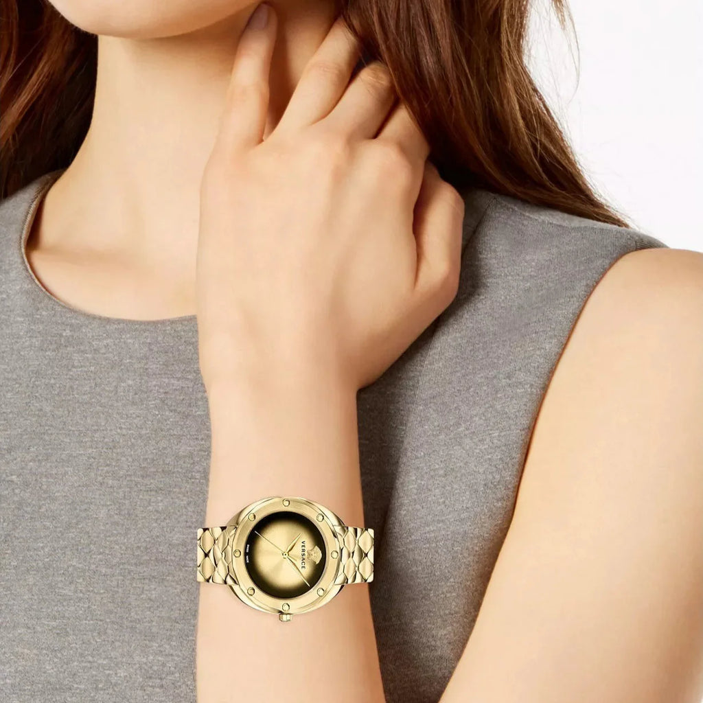 Versace Shadov Quartz Gold Dial Gold Steel Strap Watch for Women - VEBM00618 Buy Now By Versace