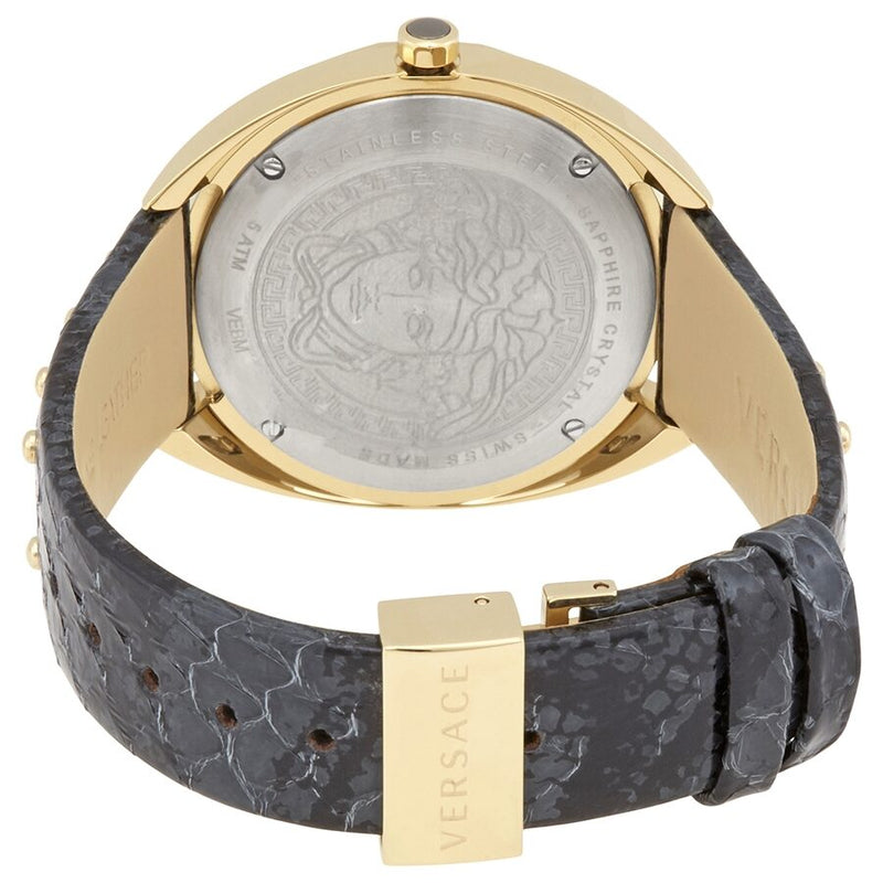 Versace Shadov Quartz Gold Dial Black Leather Strap Watch for Women - VEBM00318 Buy Now By Versace