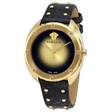 Versace Shadov Quartz Gold Dial Black Leather Strap Watch for Women - VEBM00318 Buy Now By Versace