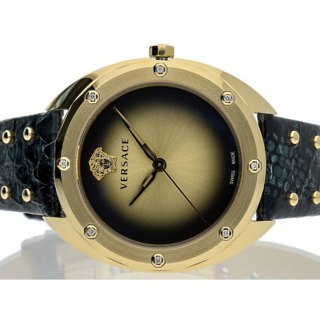 Versace Shadov Gold Dial Green Leather Strap Watch For Women - VEBM01018 Buy Now By Versace
