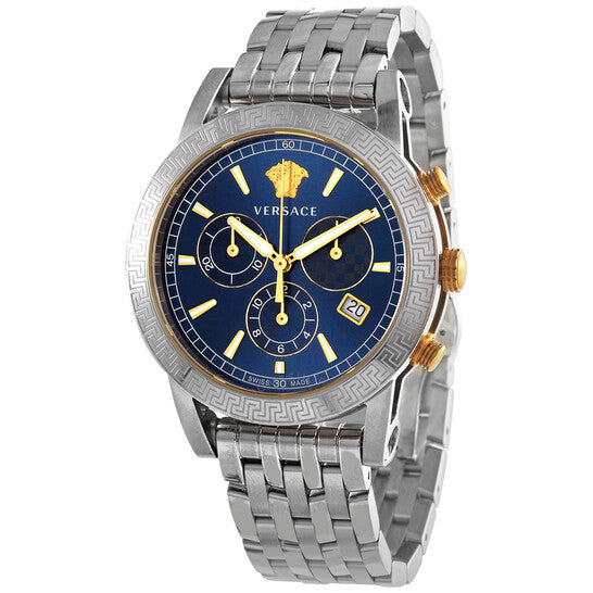 Versace Sport Tech Chronograph Blue Dial Silver Steel Strap Watch for Men - VELT00219 Buy Now By Versace