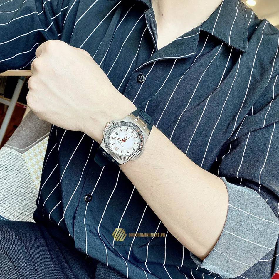 Versace Chain Reaction Quartz White Dial Black Rubber Strap Watch for Men - VEDY00219 Buy Now By Versace