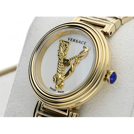 Versace Mini Virtus Quartz White Dial Gold Steel Strap Watch For Men - VET300221 Buy Now By Versace