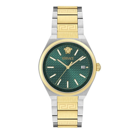 Versace V-Auria Quartz Green Dial Two Tone Steel Strap Watch for Men - VE0F00425 Buy Now By Versace