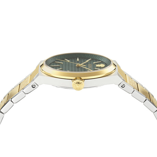 Versace V-Auria Quartz Green Dial Two Tone Steel Strap Watch for Men - VE0F00425 Buy Now By Versace