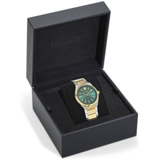 Versace V-Auria Quartz Green Dial Two Tone Steel Strap Watch for Men - VE0F00425 Buy Now By Versace