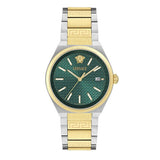 Versace V-Auria Quartz Green Dial Two Tone Steel Strap Watch for Men - VE0F00425 Buy Now By Versace