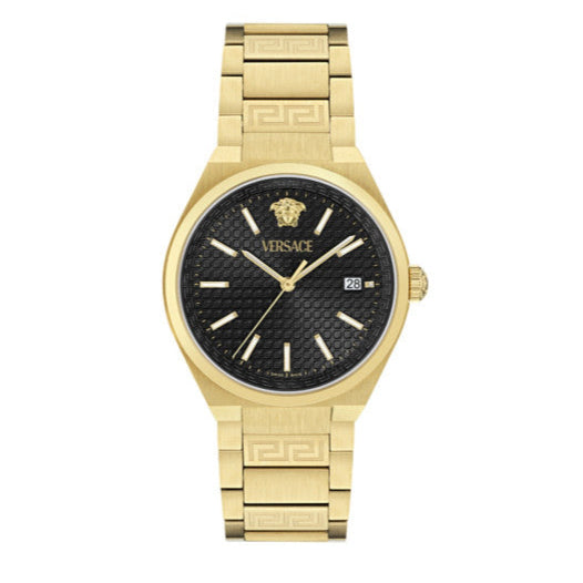 Versace V-Auria Quartz Black Dial Gold Steel Strap Watch for Men - VE0F00525 Buy Now By Versace