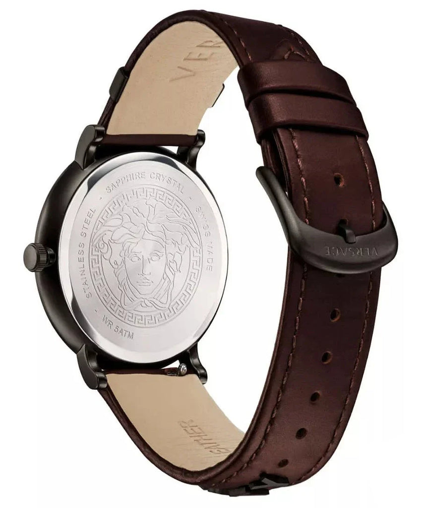 Versace V-Circle Manifesto Black Dial Maroon Leather Strap Watch for Men - VBQ040017 Buy Now By Versace