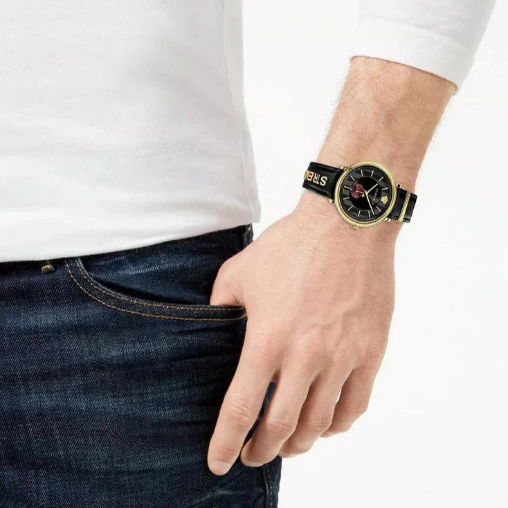Versace V-Circle Manifesto Edition Black Dial Black Leather Strap Watch for Men - VBQ050017 Buy Now By Versace