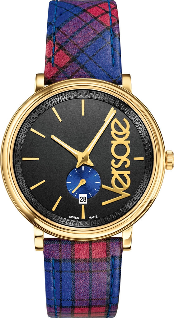Versace V-Circle The Clans Edition Black Dial Red & Blue Leather Strap Watch for Women - VEBQ00218 Buy Now By Versace