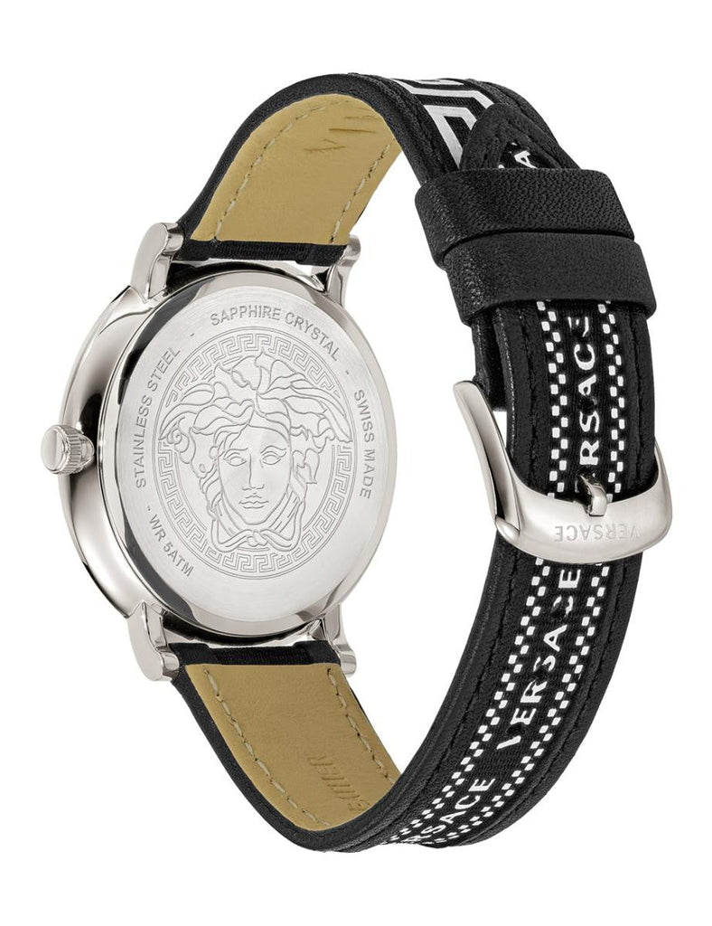 Versace V-Circle Silver Dial Black Leather Strap Watch for Men - VEBQ01219 Buy Now By Versace