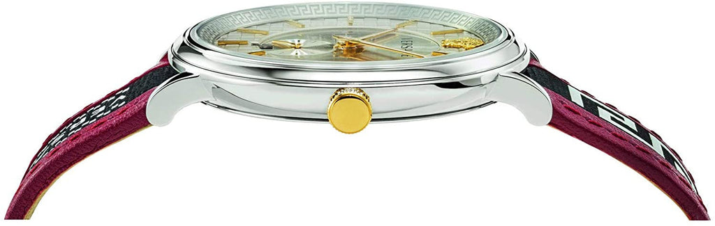 Versace V Circle Silver Dial Two Tone Leather Strap Watch for Men - VEBQ01319 Buy Now By Versace