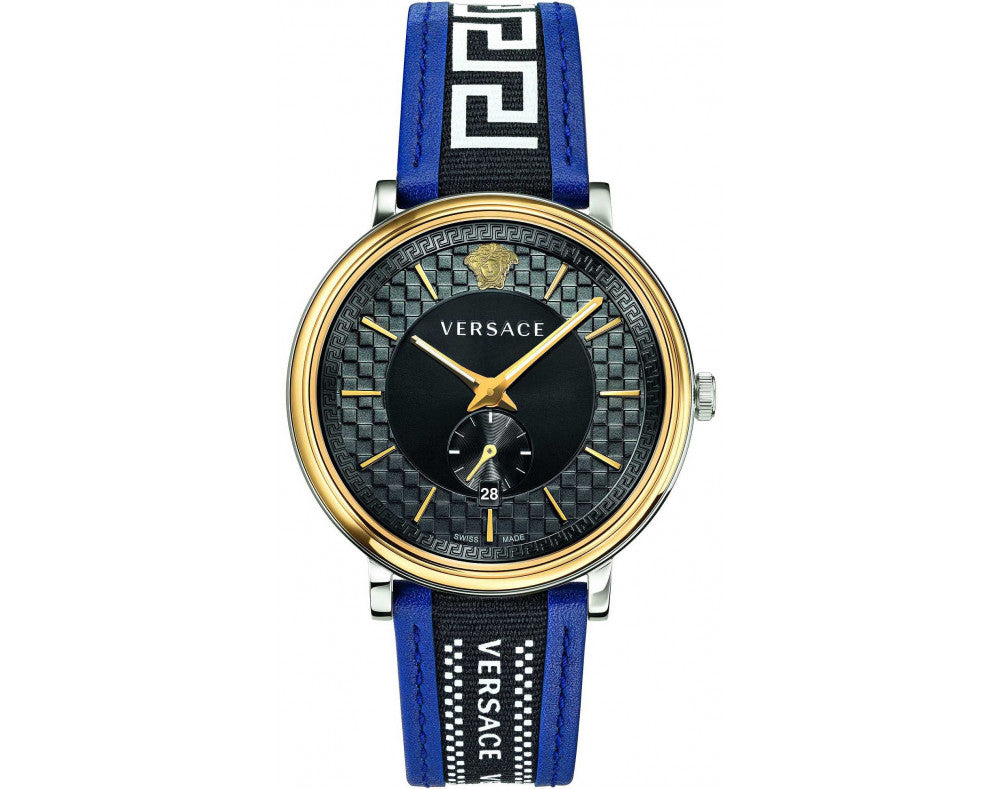 Versace V-Circle Black Dial Blue Leather Strap Watch for Men - VEBQ01419 Buy Now By Versace