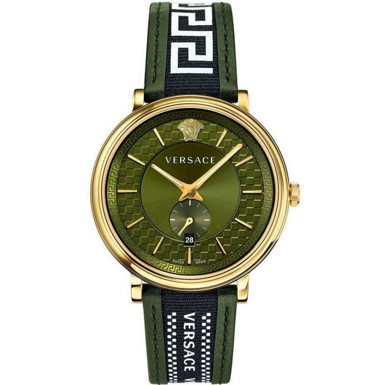 Versace V-Circle Quartz Green Dial Green Leather Strap Watch for Men - VEBQ01519 Buy Now By Versace