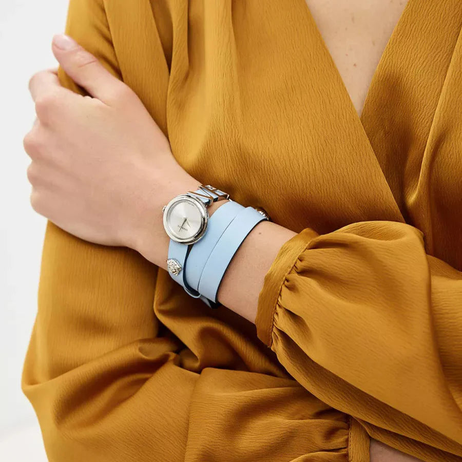 Versace V Flare Silver Dial Blue Leather Strap Watch for Women - VEBN00118 Buy Now By Versace