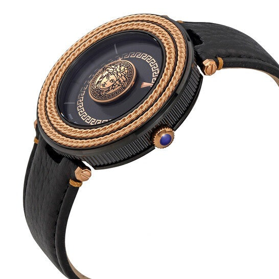 Versace V-Metal Icon Black Dial Black Leather Strap Watch For Men - VQL030015 Buy Now By Versace