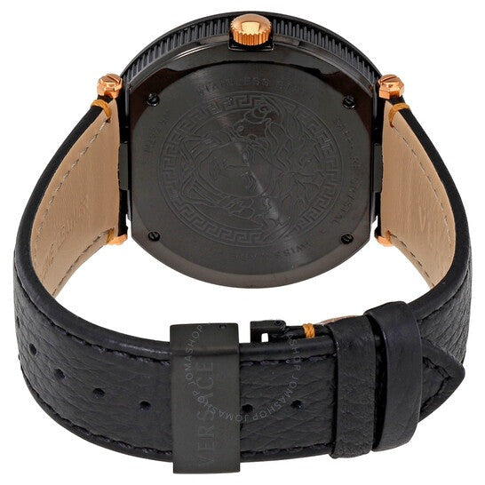 Versace V-Metal Icon Black Dial Black Leather Strap Watch For Men - VQL030015 Buy Now By Versace