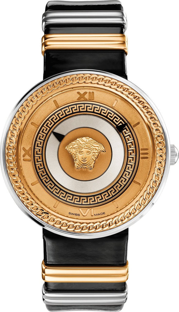 Versace V Metal Icon Gold Dial Black & Silver & Gold Strap Watch for Women - VLC020014 Buy Now By Versace
