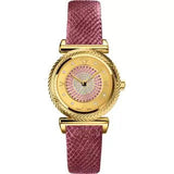 Versace V-Motif Vintage Logo Diamonds Gold Dial Pink Leather Strap Watch for Women - VERE01118 Buy Now By Versace