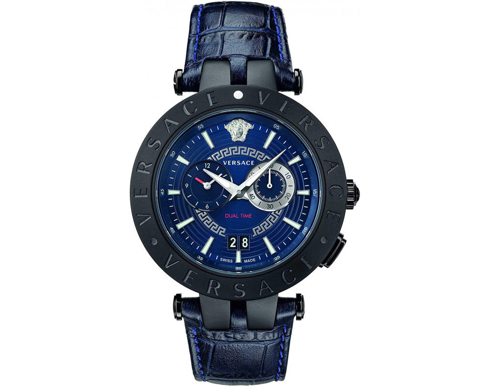 Versace V Race Chronograph Quartz Blue Dial Blue Leather Strap Watch For Men - VEBV00419 Buy Now By Versace