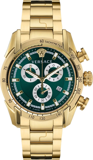 Versace V-Ray Chronograph Quartz Green Dial Gold Steel Strap Watch For Men - VE2I00621 Buy Now By Versace