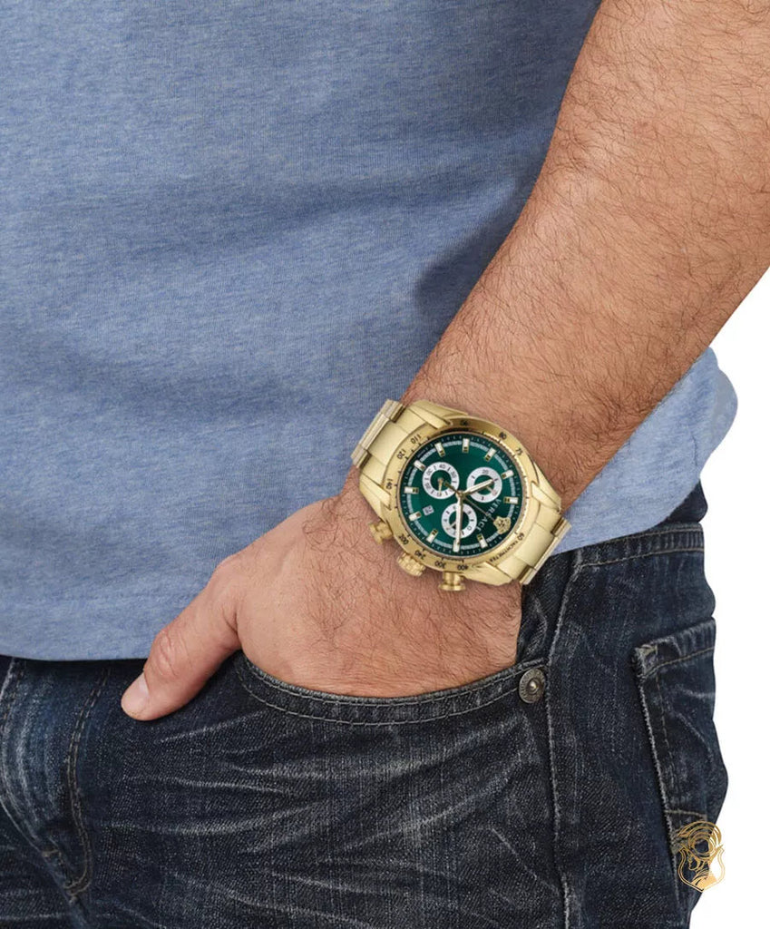 Versace V-Ray Chronograph Quartz Green Dial Gold Steel Strap Watch For Men - VE2I00621 Buy Now By Versace