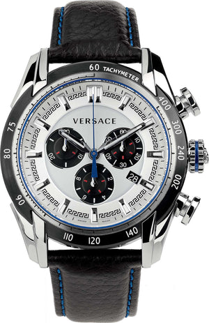 Versace V-Ray Quartz Silver Dial Black Leather Strap Watch for Men - VDB010014 Buy Now By Versace