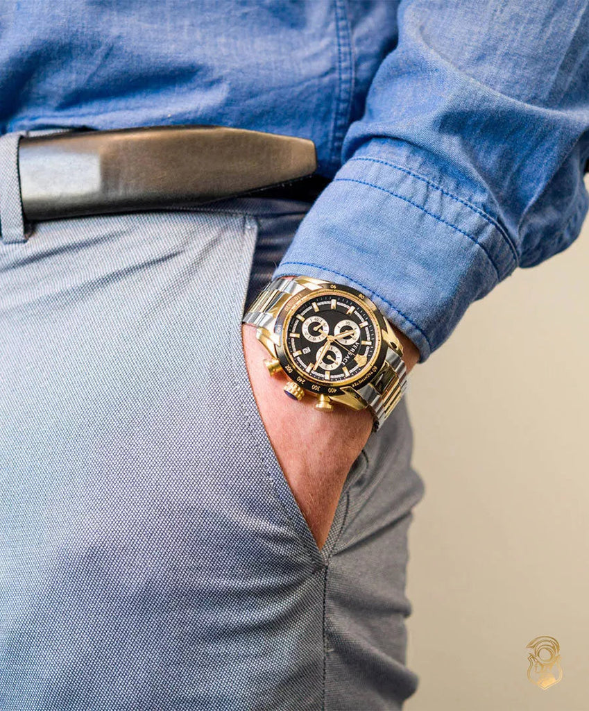 Versace V-Ray Chronograph Black Dial Two Tone Steel Strap Watch For Men - VE2I00421 Buy Now By Versace