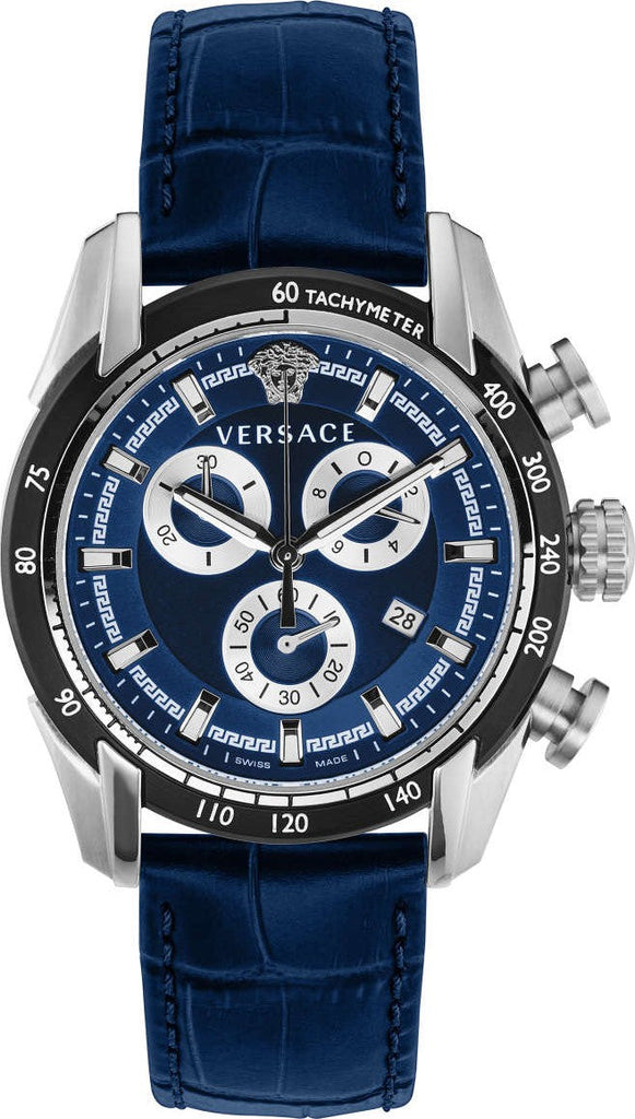 Versace V-Ray Chronograph Quartz Blue Dial Blue Leather Strap Watch for Men - VE2I00721 Buy Now By Versace
