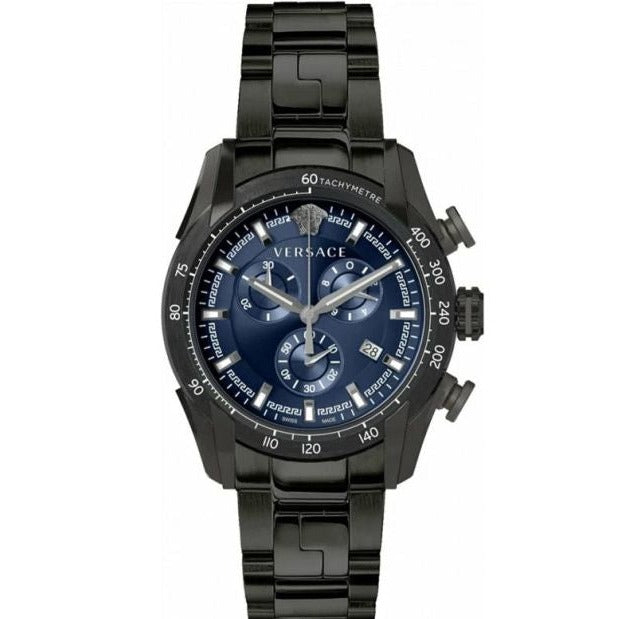 Versace V-Ray Chronograph Quartz Blue Dial Black Steel Strap Watch For Men - VE2I00521 Buy Now By Versace