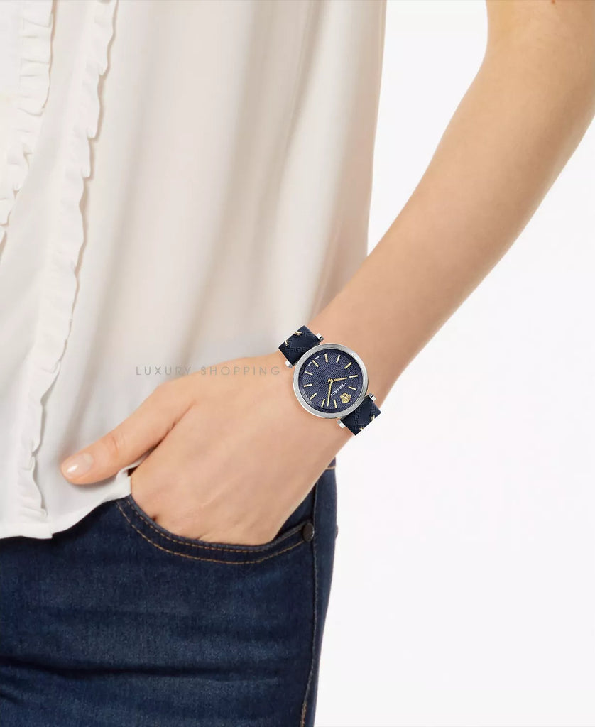 Versace V-Twist Quartz Blue Dial Blue Leather Strap Watch for Women - VELS00119 Buy Now By Versace