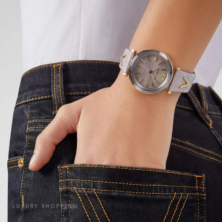 Versace V-Twist Quartz Purple Dial Purple Leather Strap Watch for Women - VELS00219 Buy Now By Versace