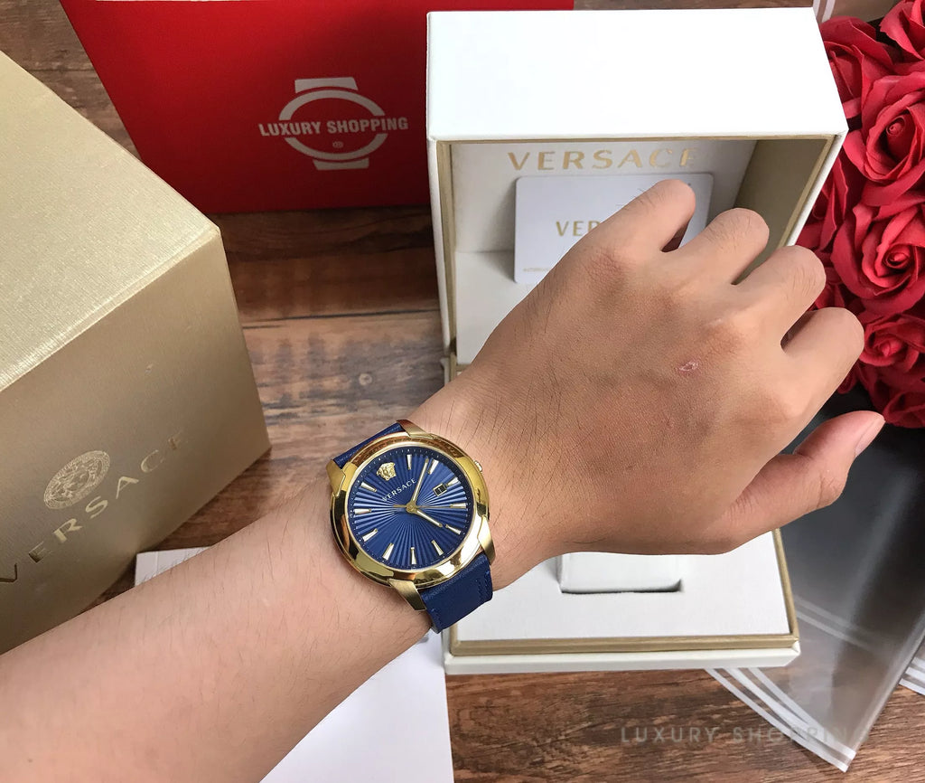 Versace V-Urban Quartz Blue Dial Blue Leather Strap Watch for Men - VELQ00319 Buy Now By Versace