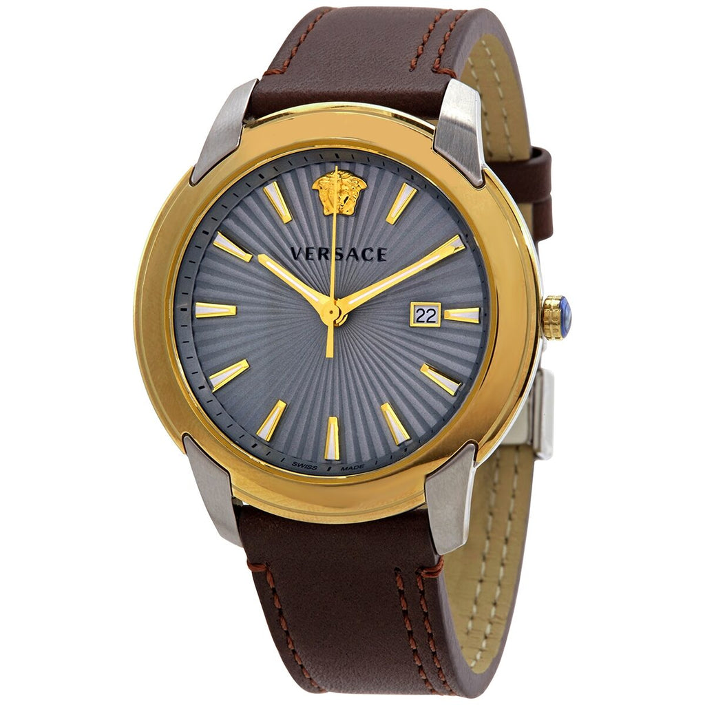 Versace V-Urban Quartz Grey Dial Brown Leather Strap Watch for Men - VELQ00219 Buy Now By Versace