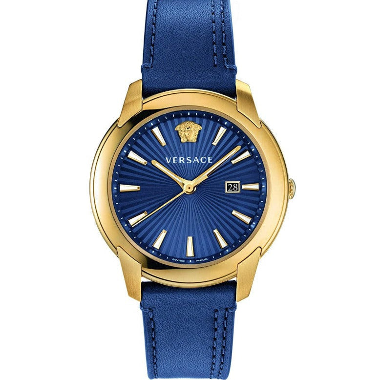 Versace V-Urban Quartz Blue Dial Blue Leather Strap Watch for Men - VELQ00319 Buy Now By Versace