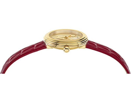 Versace Virtus Mini Quartz Gold Dial Red Leather Strap Watch For Women - VET300521 Buy Now By Versace