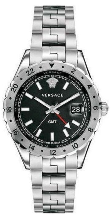Versace Hellenyium GMT Black Dial Silver Steel Strap Watch for Men - V11020015 Buy Now By Versace