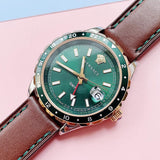Versace Hellenyium Green Dial Brown Leather Strap Watch for Men - V11090017 Buy Now By Versace