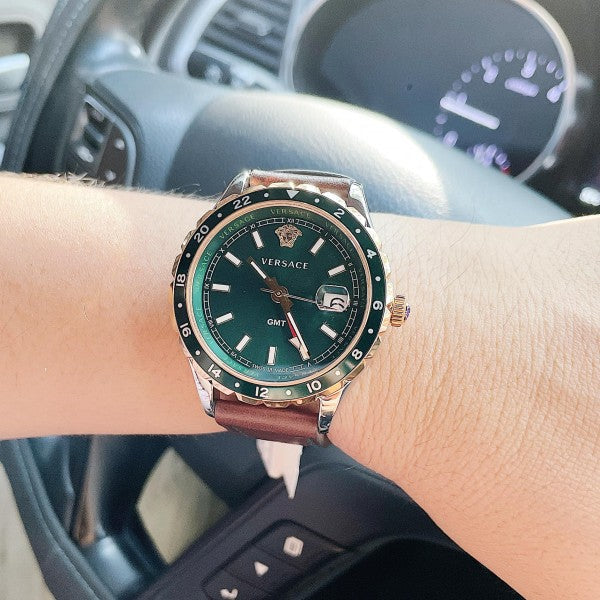 Versace Hellenyium Green Dial Brown Leather Strap Watch for Men - V11090017 Buy Now By Versace