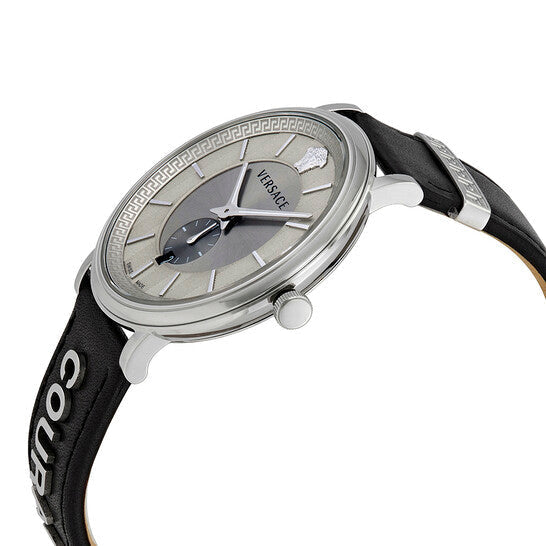 Versace V-Circle Black Manifesto Courage Quartz Silver Dial Black Leather Strap Watch for Men - VBQ080017 Buy Now By Versace